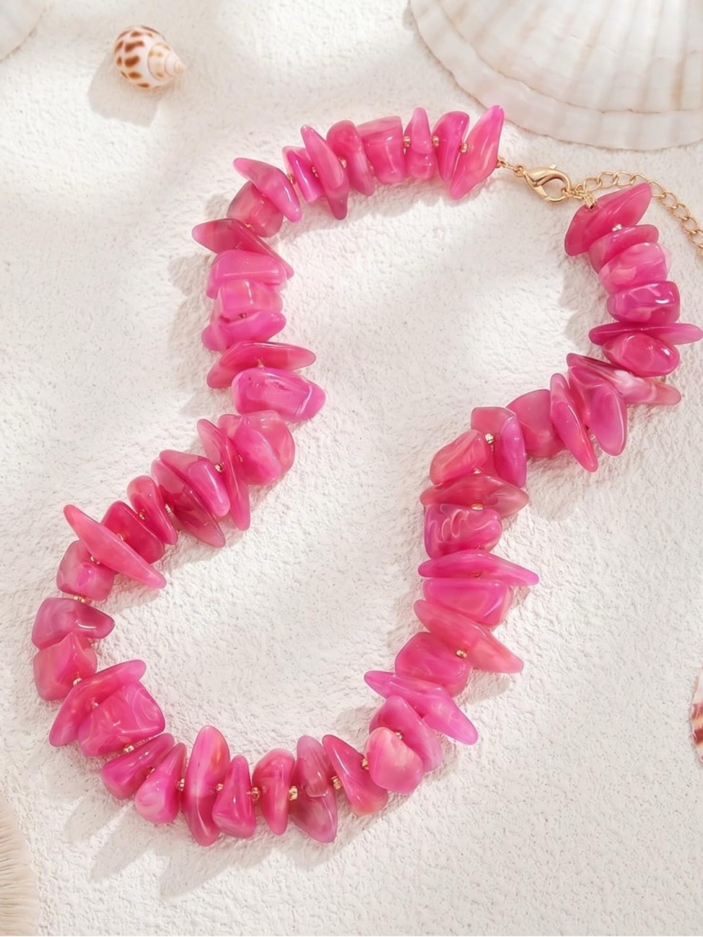 Hot Pink Chunky Chip Bead Necklace